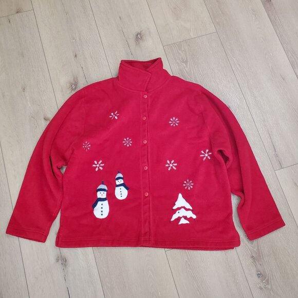 Nick & Sarah Cardigan Sweater Womens Plus Sz 3X Red Fleece Christmas Embroidered - Picture 1 of 14
